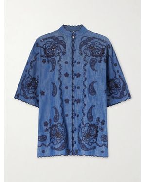 Zimmermann Aster Embroidered Denim Shirt - Blue