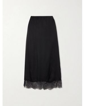 Anine Bing Shelby Lace-Trimmed Silk-Blend Midi Skirt - Black