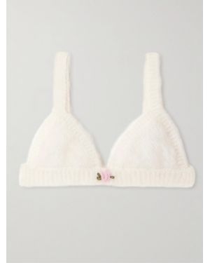 Alessandra Rich Embroidered Mohair-Blend Bralette - Natural