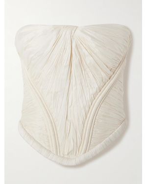 Danielle Frankel Priscilla Strapless Gathered Taffeta Bustier Top - Natural
