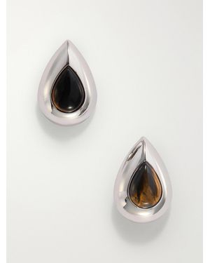 Julietta Vale Rhodium-Plated Tiger's Eye Earrings - Metallic