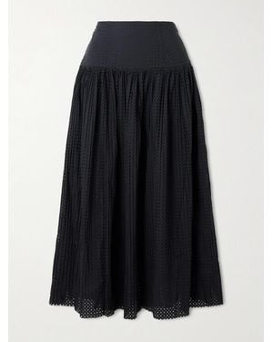 Ulla Johnson Nalla Pleated Perforated Cotton Midi Skirt - Blue