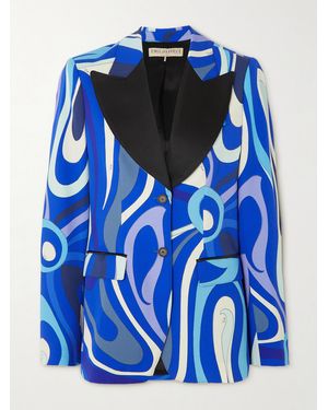 PUCCI Marmo Satin-Trimmed Printed Wool-Blend Twill Blazer - Blue