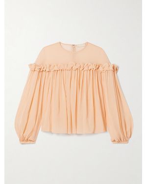 Ulla Johnson Peggy Ruffled Gathered Silk Crepe De Chine Blouse - Natural