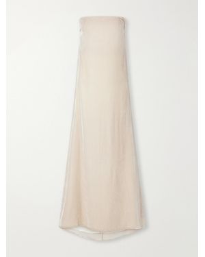 Abadia Diana Strapless Velvet Gown - White