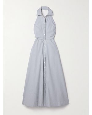 Veronica Beard Mackey Striped Cotton-Blend Seersucker Halterneck Midi Dress - White