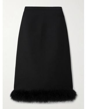 Valentino Garavani Feather-Trimmed Wool And Silk-Blend Crepe Skirt - Black