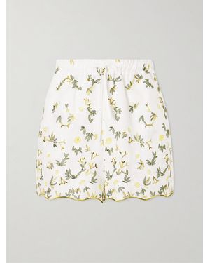 Christiano Marchelli Elena Floral-Embroidered Linen Drawstring Shorts - Natural