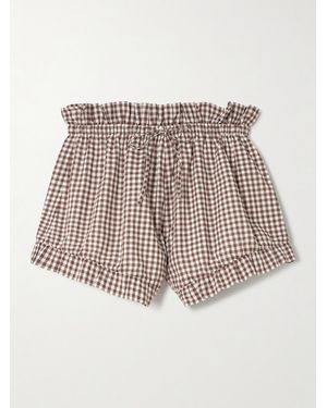 Posse Callie Ruffled Gingham Cotton Shorts - Brown