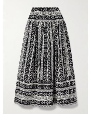 Loretta Caponi Castagneto Embroidered Cotton-Voile Maxi Skirt - Black
