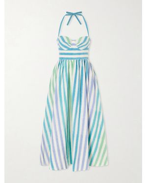 Emporio Sirenuse Johanna Ikat Striped Cotton Midi Dress - Blue