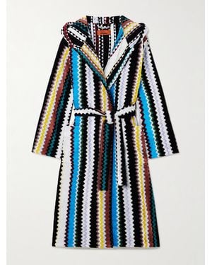 Missoni Curt Hooded Striped Cotton-Terry Robe - Blue