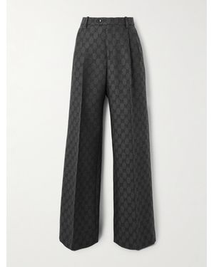 Gucci Pantalon Large En Laine Jacquard À Plis - Gris