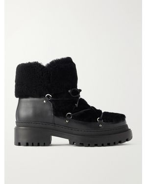 Yves Salomon Lace-Detailed Shearling-Trimmed Leather Ankle Boots - Black