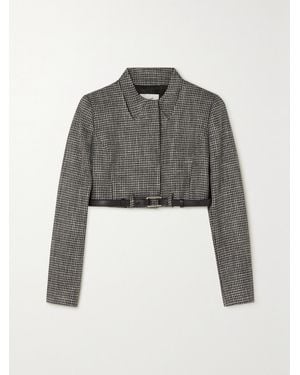 Coperni Belted Cropped Checked Metallic Tweed Jacket - Grey