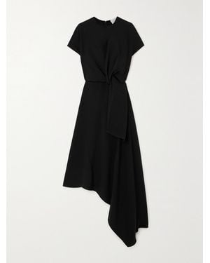 AZ FACTORY Draped Asymmetric Pleated Crepe Midi Dress - Black
