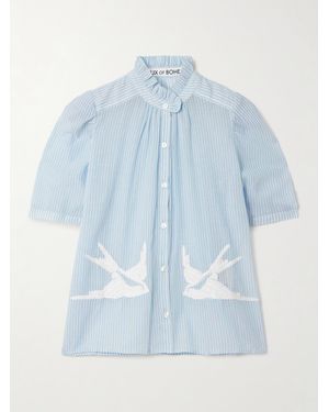 Alix Of Bohemia Winn Pointelle-Trimmed Embroidered Striped Cotton-Voile Shirt - Blue