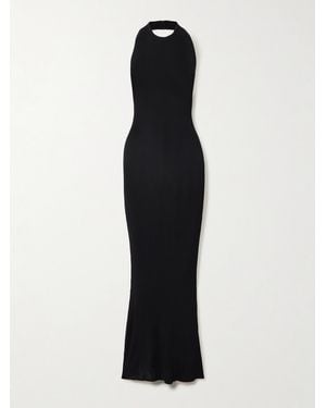 Nili Lotan Gertrude Ribbed-Knit Halterneck Maxi Dress - Black