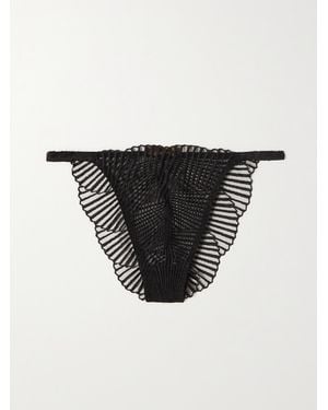 Coco De Mer Athena Embroidered Tulle Briefs - Black