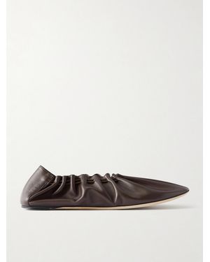 STAUD Rue Gathered Leather Ballet Flats - White