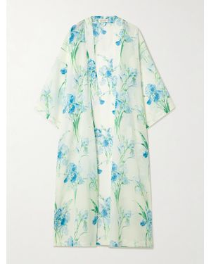 Olivia Von Halle Déshabillé En Mousseline De Soie À Imprimé Fleuri Et À Ceinture Amaya - Bleu