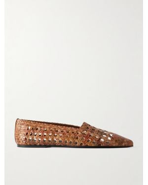 Loro Piana Ayame Woven Leather Pointed-Toe Flats - Brown