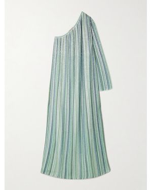Missoni One-Shoulder Sequin-Trimmed Striped Crochet-Knit Maxi Dress - Blue