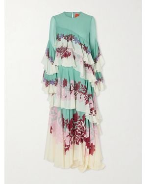 La DoubleJ Naiad Asymmetric Ruffled Silk-Chiffon Maxi Dress - White