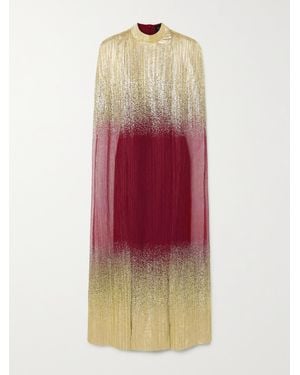 Dima Ayad Metallic Plissé-Tulle Gown And Cape Set - Red
