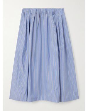 Marni Pleated Striped Cotton-Poplin Midi Skirt - Blue