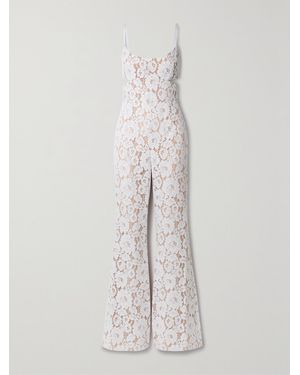 Michael Kors Cutout Satin-Trimmed Cotton-Blend Corded Lace Jumpsuit - White