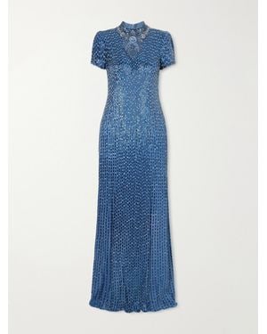 Jenny Packham Amber Cape-Effect Embellished Crepe Gown - Blue