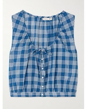 Doen Theo Cropped Checked Organic Cotton Top - Blue