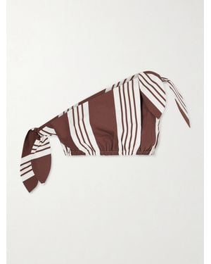 Posse Rosie One-Shoulder Cropped Striped Cotton-Poplin Top - Brown