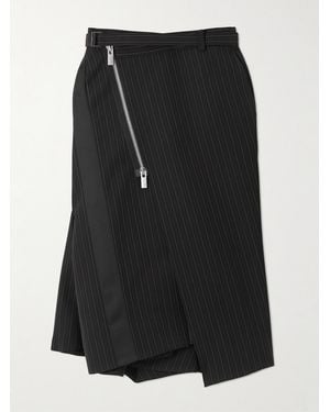 Sacai Satin-Trimmed Striped Woven Skirt - Black
