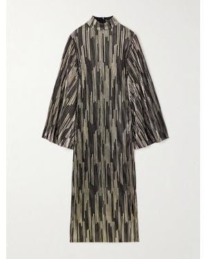 ‎Dima Ayad Turtleneck Plissé Midi Dress - Metallic