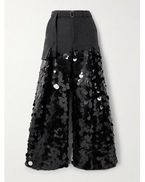 Sacai Cargohose Mit Weitem Bein Aus Wolle Mit Pailletten - Schwarz