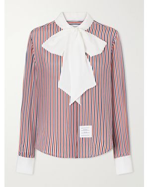 Thom Browne Bow-Detailed Striped Silk Crepe De Chine Shirt - Pink