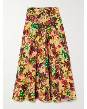 Saloni Neesha Belted Floral-Print Cotton Midi Skirt - Yellow