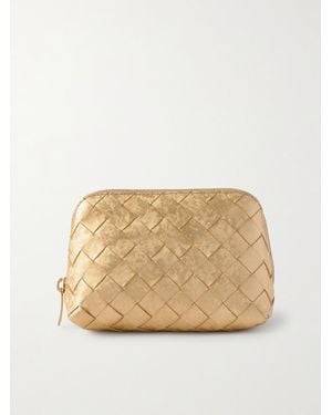 Bottega Veneta Pochette En Cuir Métallisé Intrecciato Effet Vieilli - Neutre