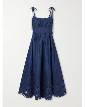 Zimmermann Mahon Broderie Anglaise Cotton-Denim Midi Dress - Blue