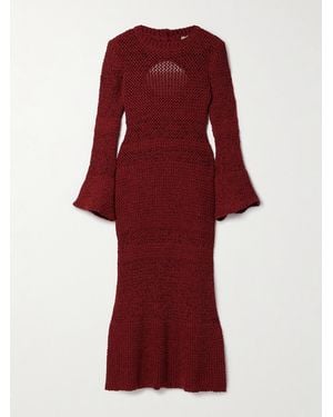 LIBEROWE Open-Knit Organic Cotton-Blend Midi Dress - Red