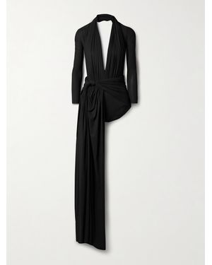 Balenciaga Draped Ruched Stretch-Jersey Maxi Dress - Black