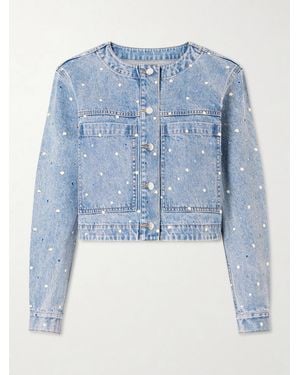 Veronica Beard Lowry Cropped Embellished Denim Jacket - Blue