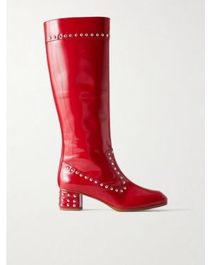 Maryam Nassir Zadeh Kiki 40 Studded Patent-Leather Knee Boots - Red