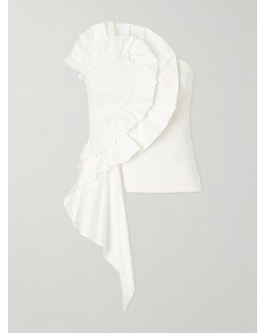 FARM Rio Strapless Ruched Cotton Tank - White