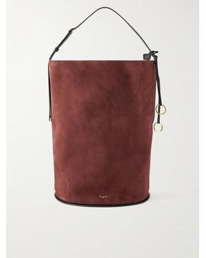 Alaïa Hip Large Logo-Detailed Leather-Trimmed Suede Bucket Bag - Red
