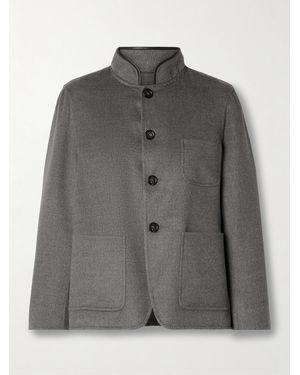 Loro Piana Leather-Trimmed Cashmere Jacket - Gray