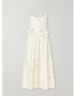 Alessandra Rich Floral-Print Silk-Taffeta Midi Dress - White