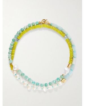 Lizzie Fortunato Cabana-Plated-Stone, Glass And Pearl Beaded Necklace - Green